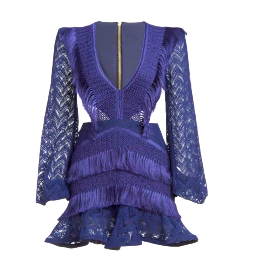 PATBO Fringe Cut Out Mini Dress in Indigo Size US 2